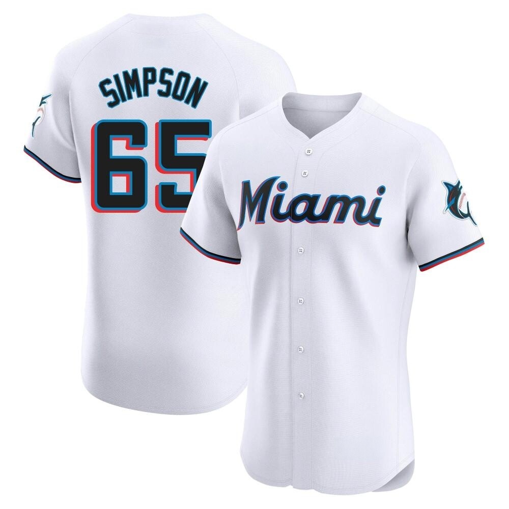 Elite Miami Marlins Josh Simpson Home Jersey - White Elite Miami Marlins Josh Simpson Home Jersey - White