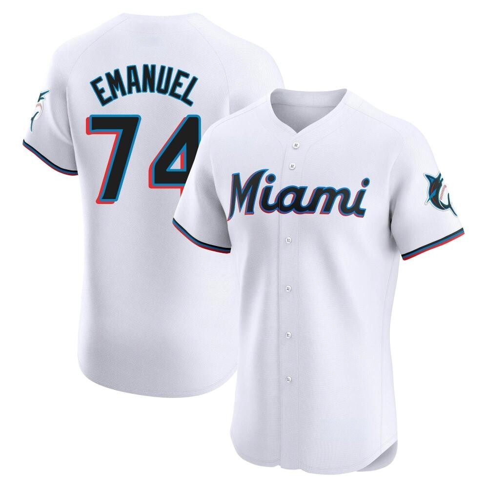 Elite Miami Marlins Kent Emanuel Home Jersey - White Elite Miami Marlins Kent Emanuel Home Jersey - White