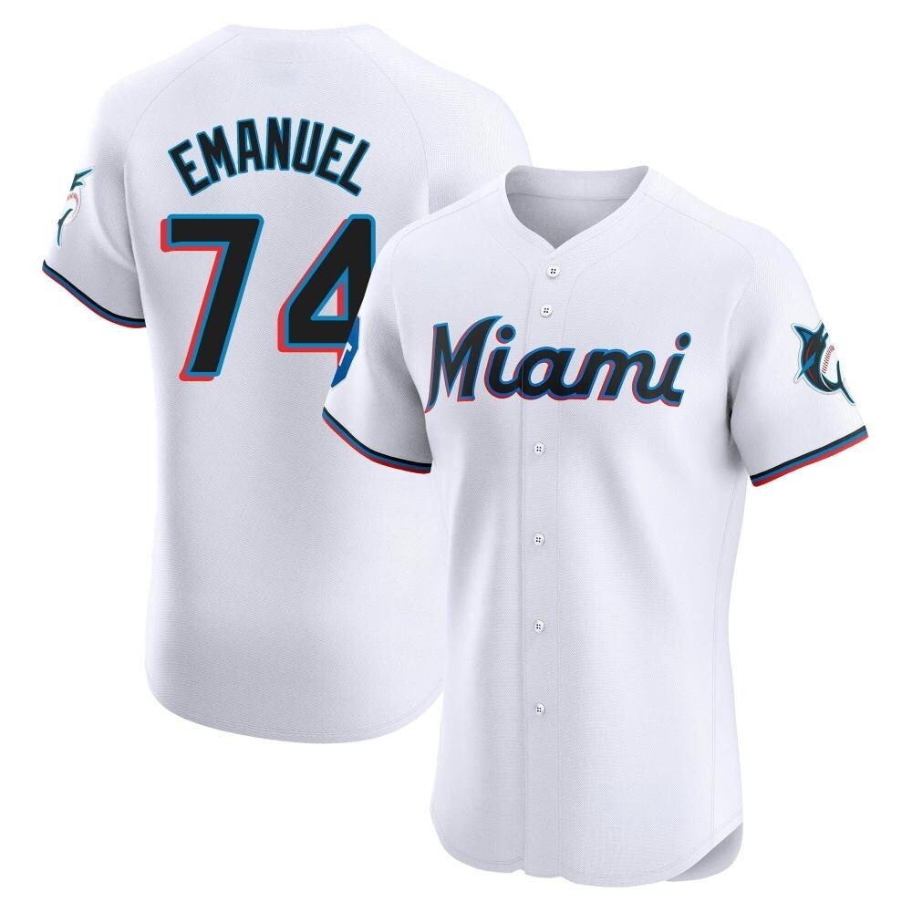 Elite Miami Marlins Kent Emanuel Home Patch Jersey - White Elite Miami Marlins Kent Emanuel Home Patch Jersey - White