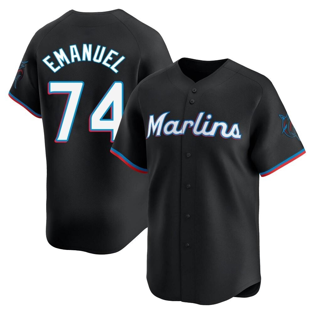 Limited Miami Marlins Kent Emanuel Alternate Jersey - Black Limited Miami Marlins Kent Emanuel Alternate Jersey - Black