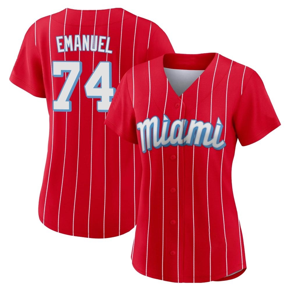 Women's Replica Miami Marlins Kent Emanuel 2021 City Connect Jersey - Red Women's Replica Miami Marlins Kent Emanuel 2021 City Connect Jersey - Red
