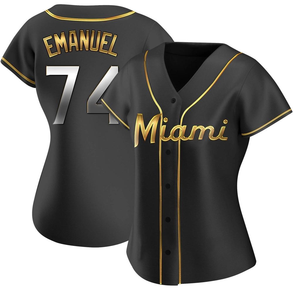 Women's Replica Miami Marlins Kent Emanuel Alternate Jersey - Black Golden Women's Replica Miami Marlins Kent Emanuel Alternate Jersey - Black Golden