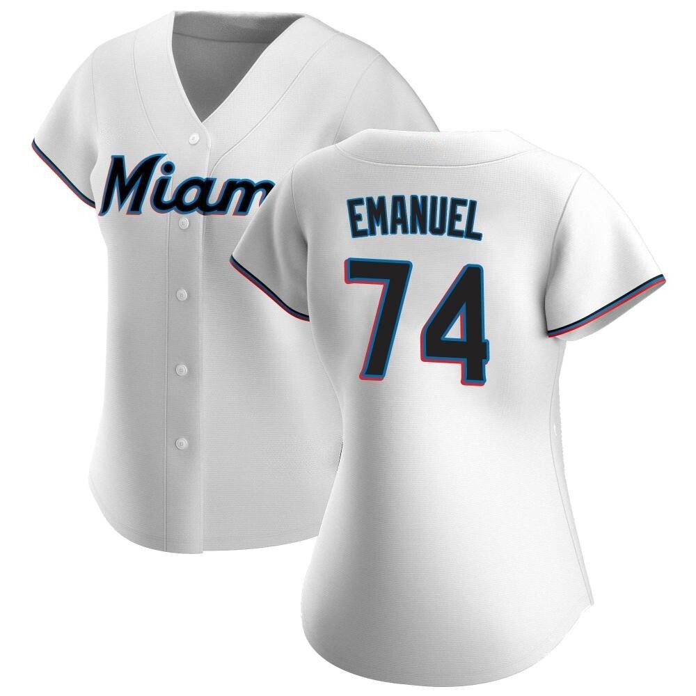 Women's Replica Miami Marlins Kent Emanuel Home Jersey - White Women's Replica Miami Marlins Kent Emanuel Home Jersey - White