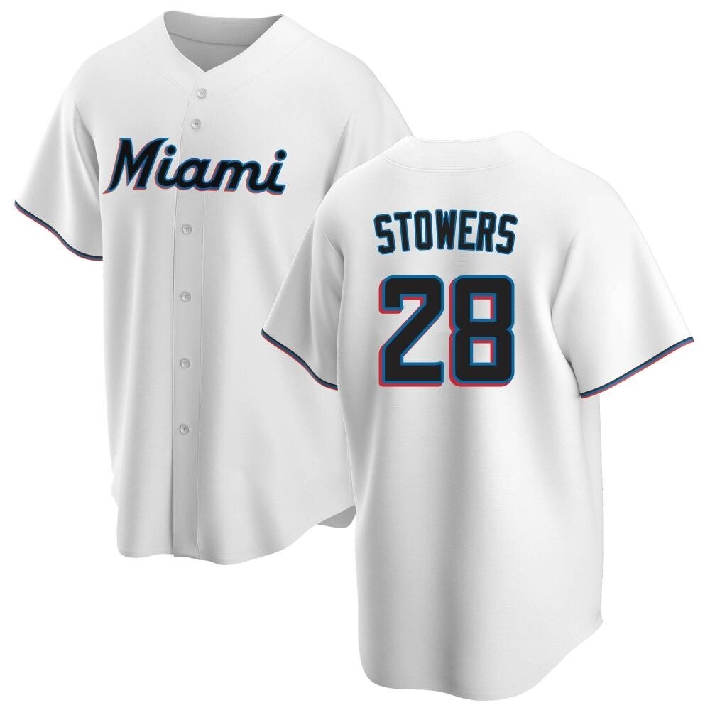 Youth Replica Miami Marlins Kyle Stowers Home Jersey - White Youth Replica Miami Marlins Kyle Stowers Home Jersey - White