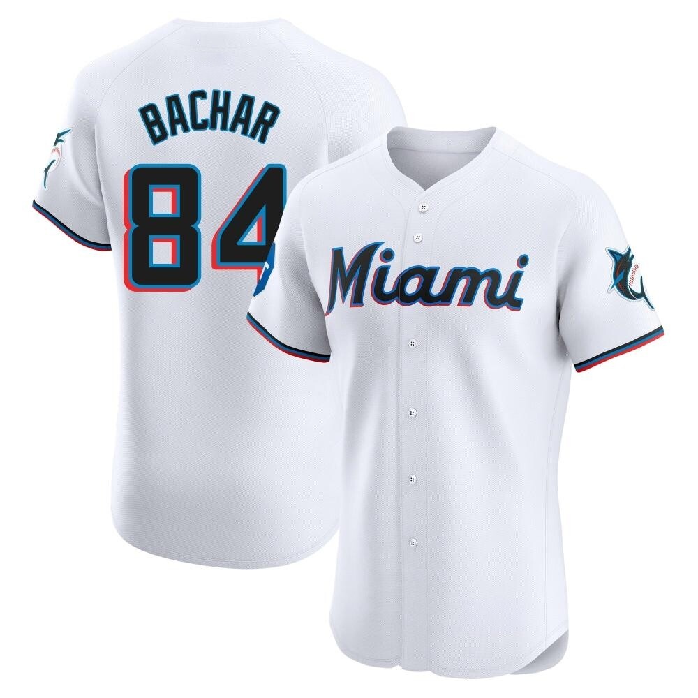 Elite Miami Marlins Lake Bachar Home Patch Jersey - White Elite Miami Marlins Lake Bachar Home Patch Jersey - White