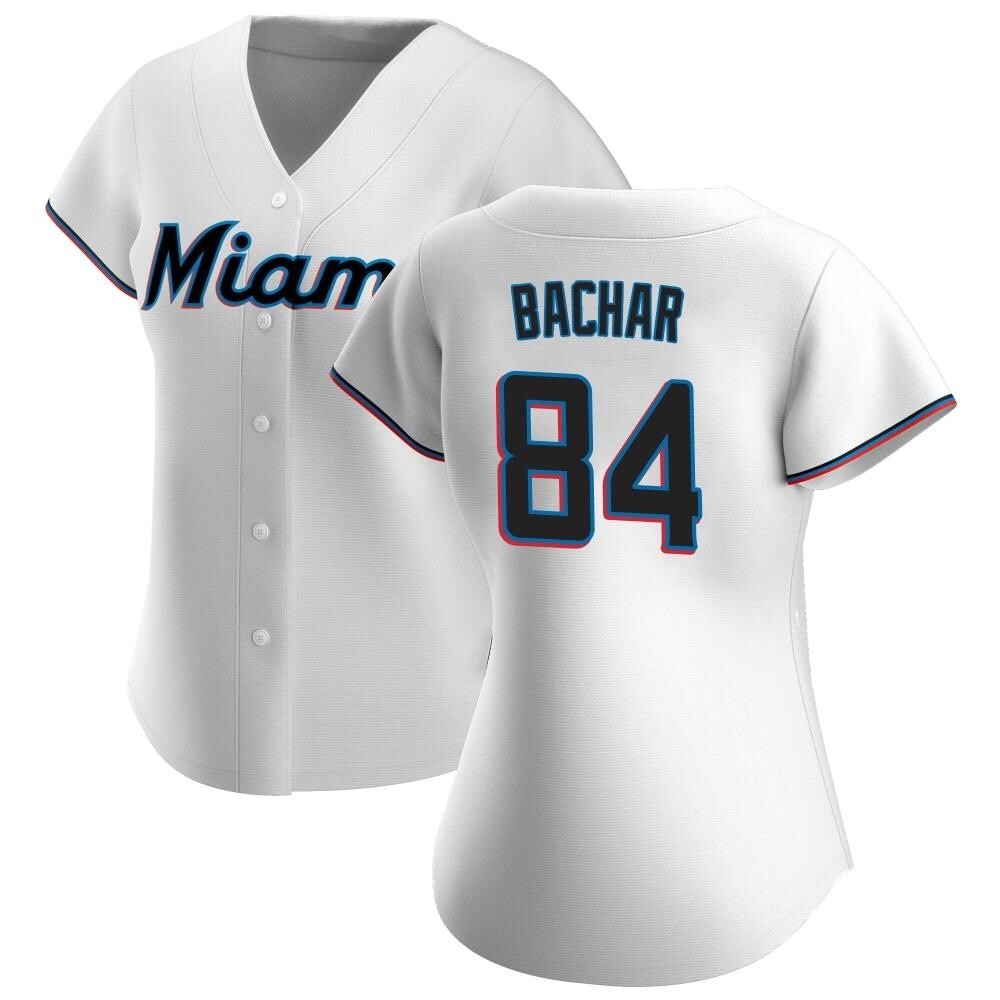 Women's Authentic Miami Marlins Lake Bachar Home Jersey - White Women's Authentic Miami Marlins Lake Bachar Home Jersey - White