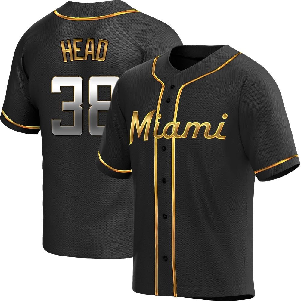 Replica Miami Marlins Louis Head Alternate Jersey - Black Golden Replica Miami Marlins Louis Head Alternate Jersey - Black Golden