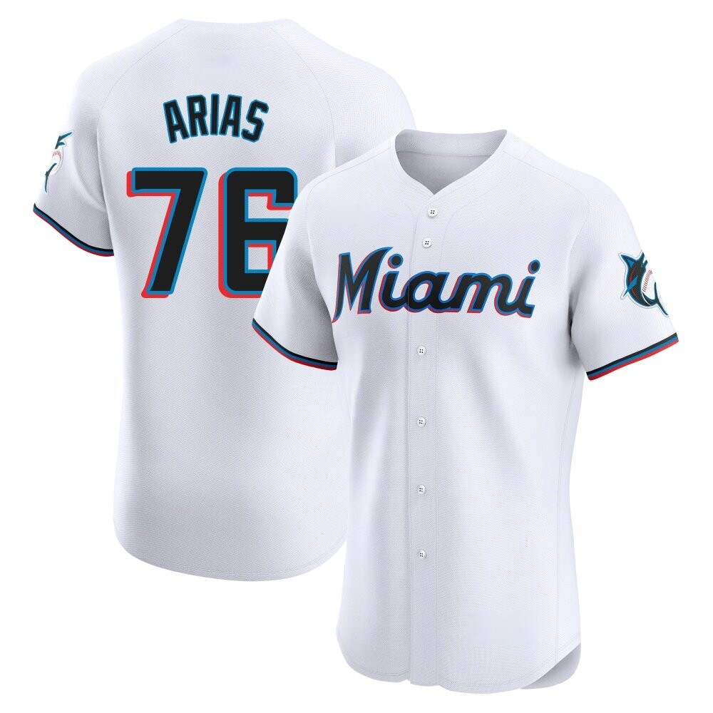 Elite Miami Marlins Luarbert Arias Home Jersey - White Elite Miami Marlins Luarbert Arias Home Jersey - White