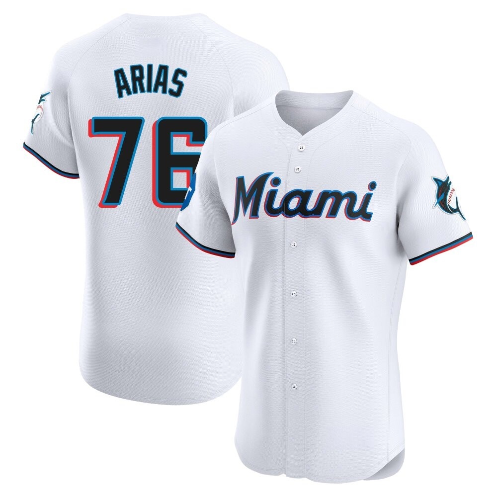 Elite Miami Marlins Luarbert Arias Home Patch Jersey - White Elite Miami Marlins Luarbert Arias Home Patch Jersey - White