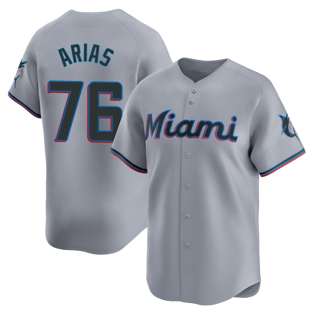 Limited Miami Marlins Luarbert Arias Road Jersey - Gray