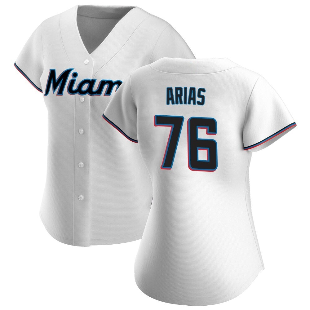 Women's Authentic Miami Marlins Luarbert Arias Home Jersey - White Women's Authentic Miami Marlins Luarbert Arias Home Jersey - White