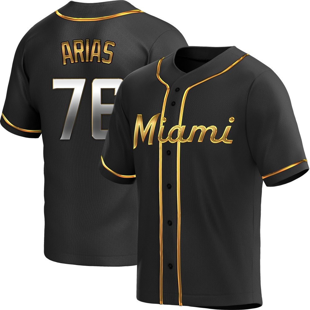 Youth Replica Miami Marlins Luarbert Arias Alternate Jersey - Black Golden Youth Replica Miami Marlins Luarbert Arias Alternate Jersey - Black Golden