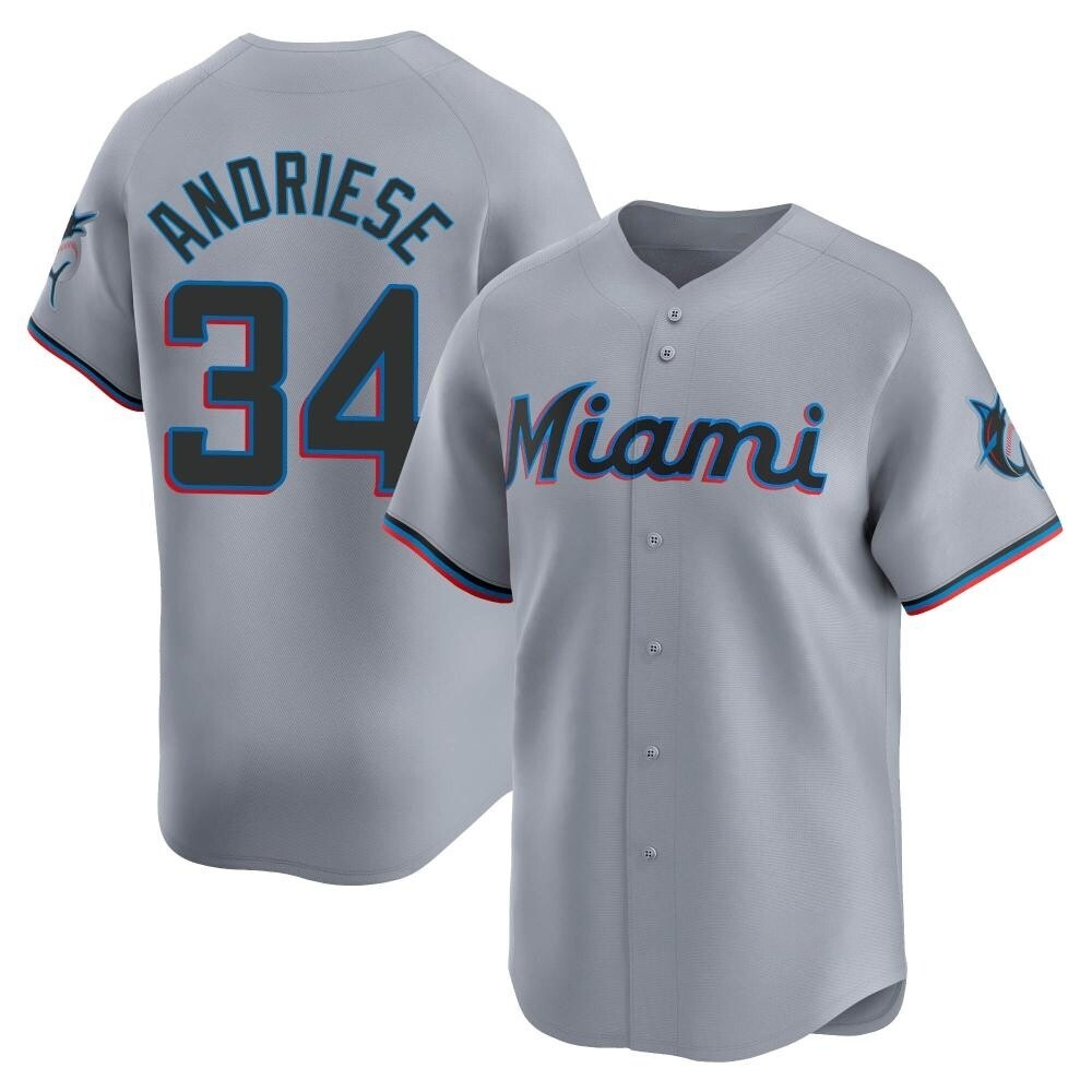 Limited Miami Marlins Matt Andriese Road Jersey - Gray Limited Miami Marlins Matt Andriese Road Jersey - Gray