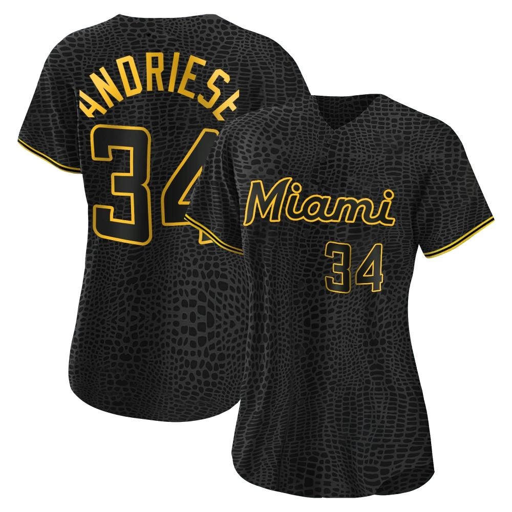 Women's Authentic Miami Marlins Matt Andriese Snake Skin City Jersey - Black Women's Authentic Miami Marlins Matt Andriese Snake Skin City Jersey - Black