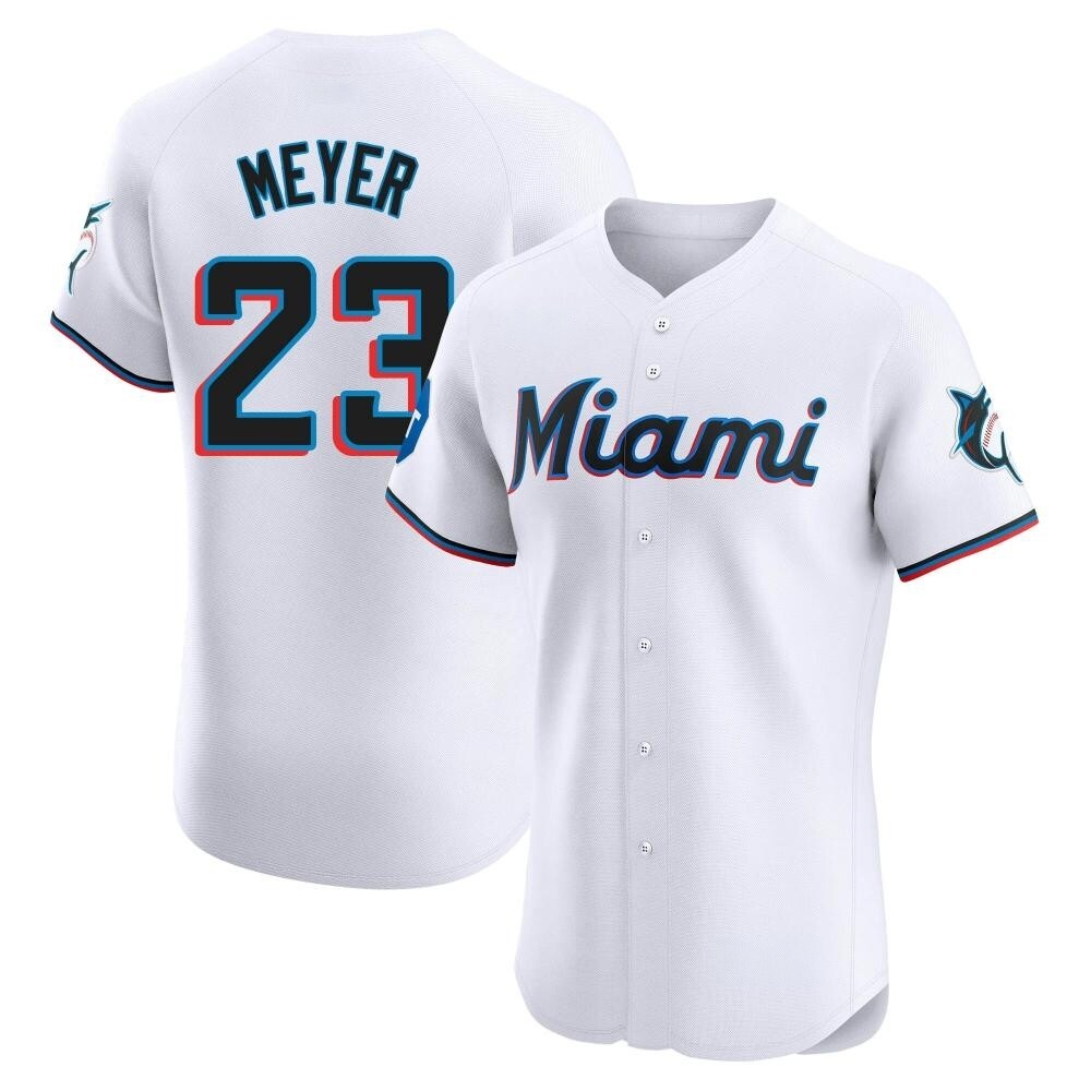 Elite Miami Marlins Max Meyer Home Patch Jersey - White Elite Miami Marlins Max Meyer Home Patch Jersey - White