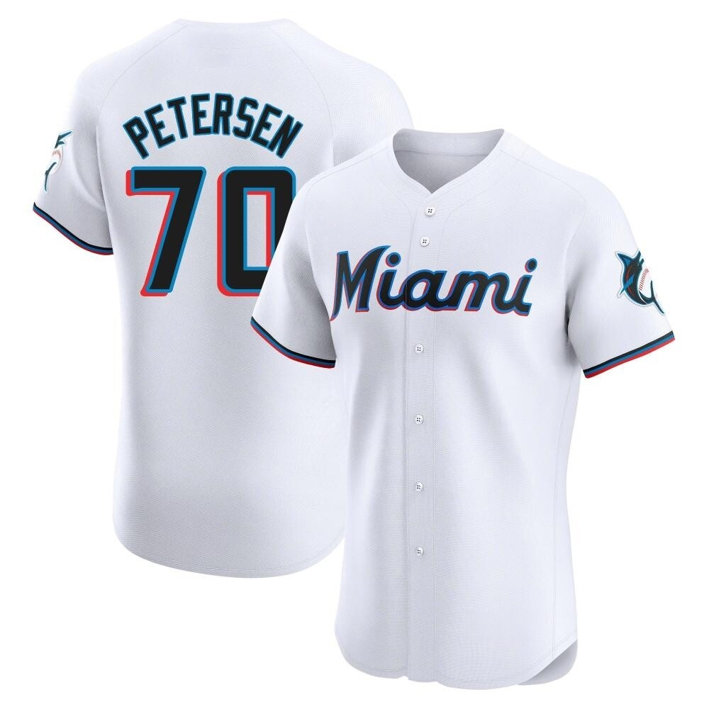 Elite Miami Marlins Michael Petersen Home Jersey - White Elite Miami Marlins Michael Petersen Home Jersey - White
