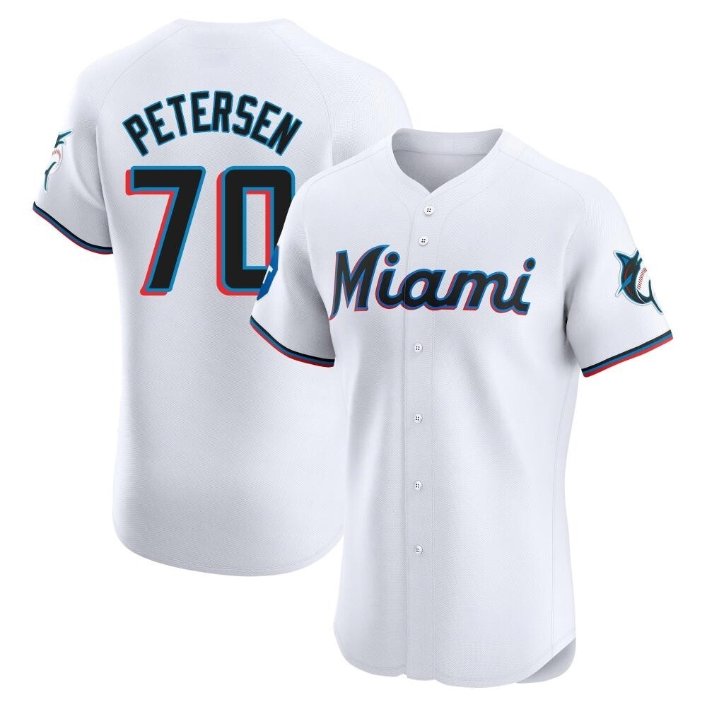 Elite Miami Marlins Michael Petersen Home Patch Jersey - White Elite Miami Marlins Michael Petersen Home Patch Jersey - White