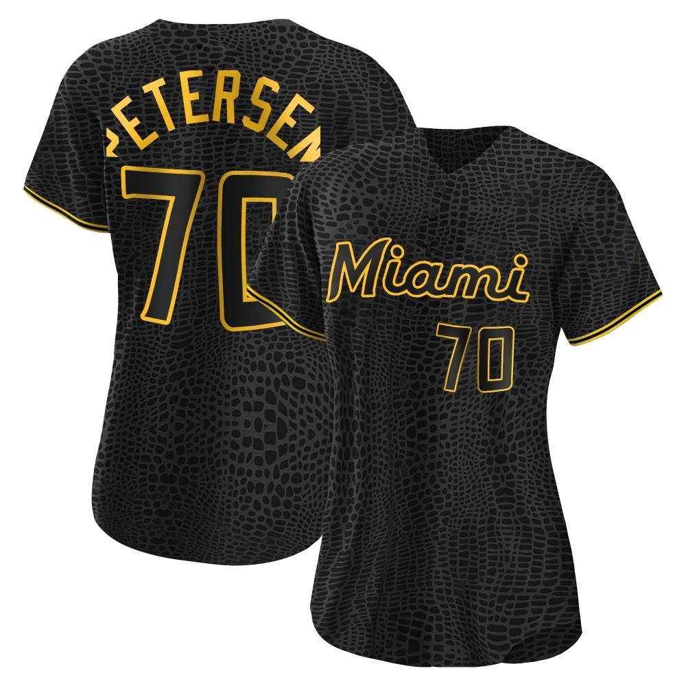 Women's Authentic Miami Marlins Michael Petersen Snake Skin City Jersey - Black Women's Authentic Miami Marlins Michael Petersen Snake Skin City Jersey - Black