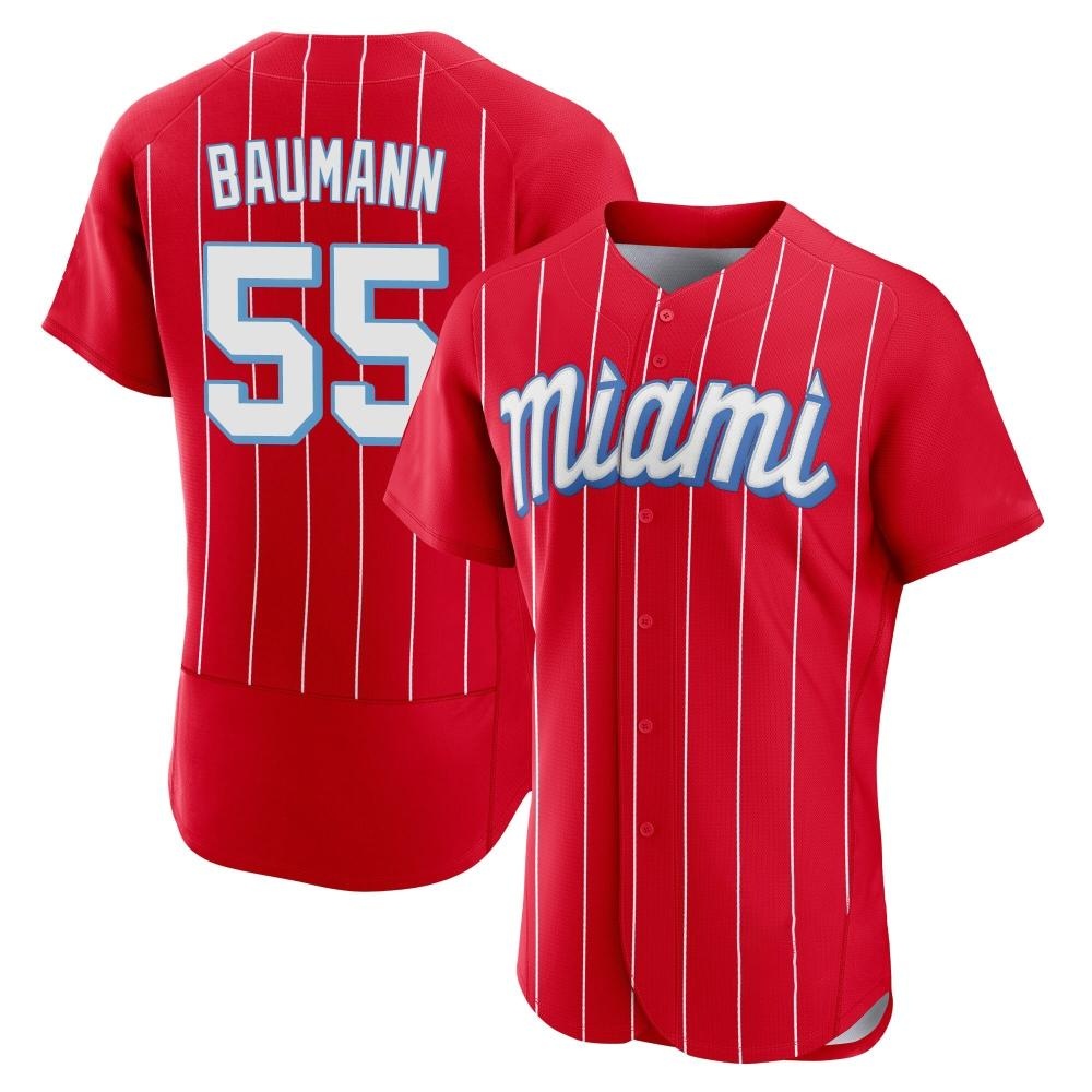 Authentic Miami Marlins Mike Baumann 2021 City Connect Jersey - Red Authentic Miami Marlins Mike Baumann 2021 City Connect Jersey - Red