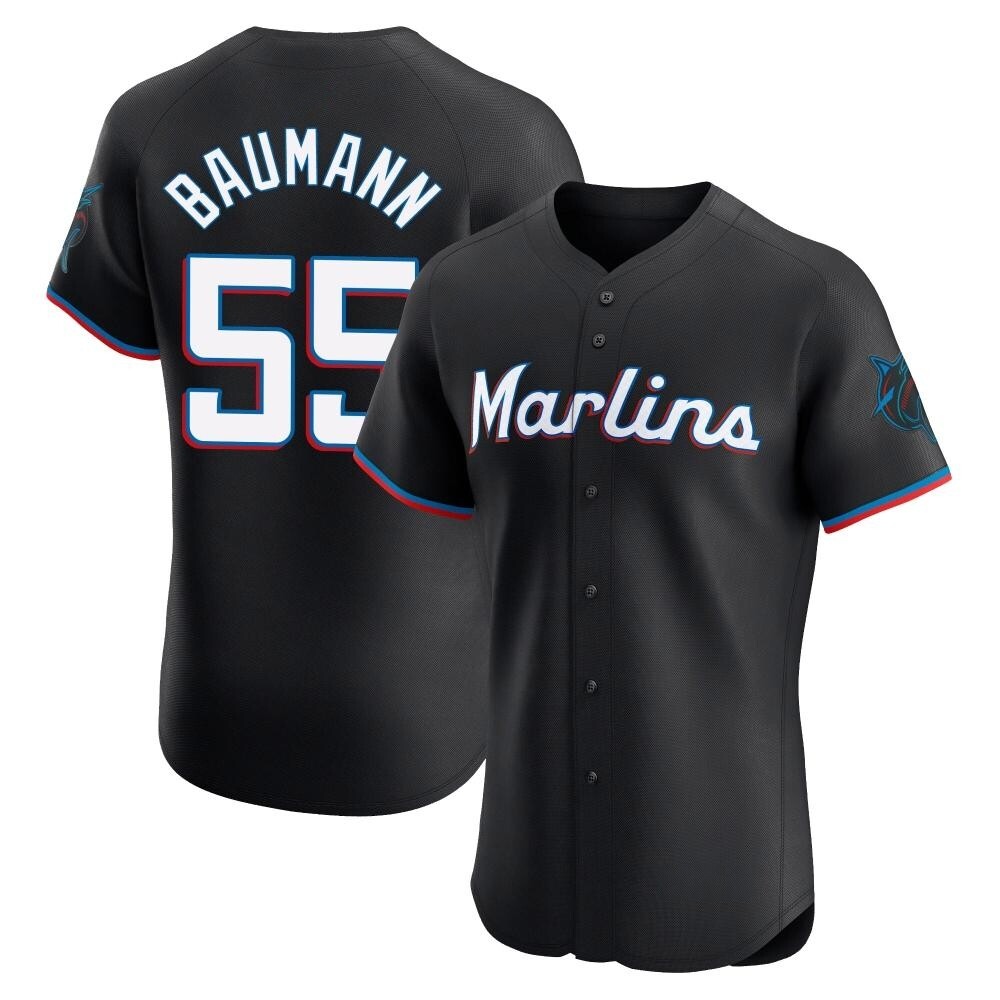 Elite Miami Marlins Mike Baumann Alternate Vapor Premier Jersey - Black Elite Miami Marlins Mike Baumann Alternate Vapor Premier Jersey - Black