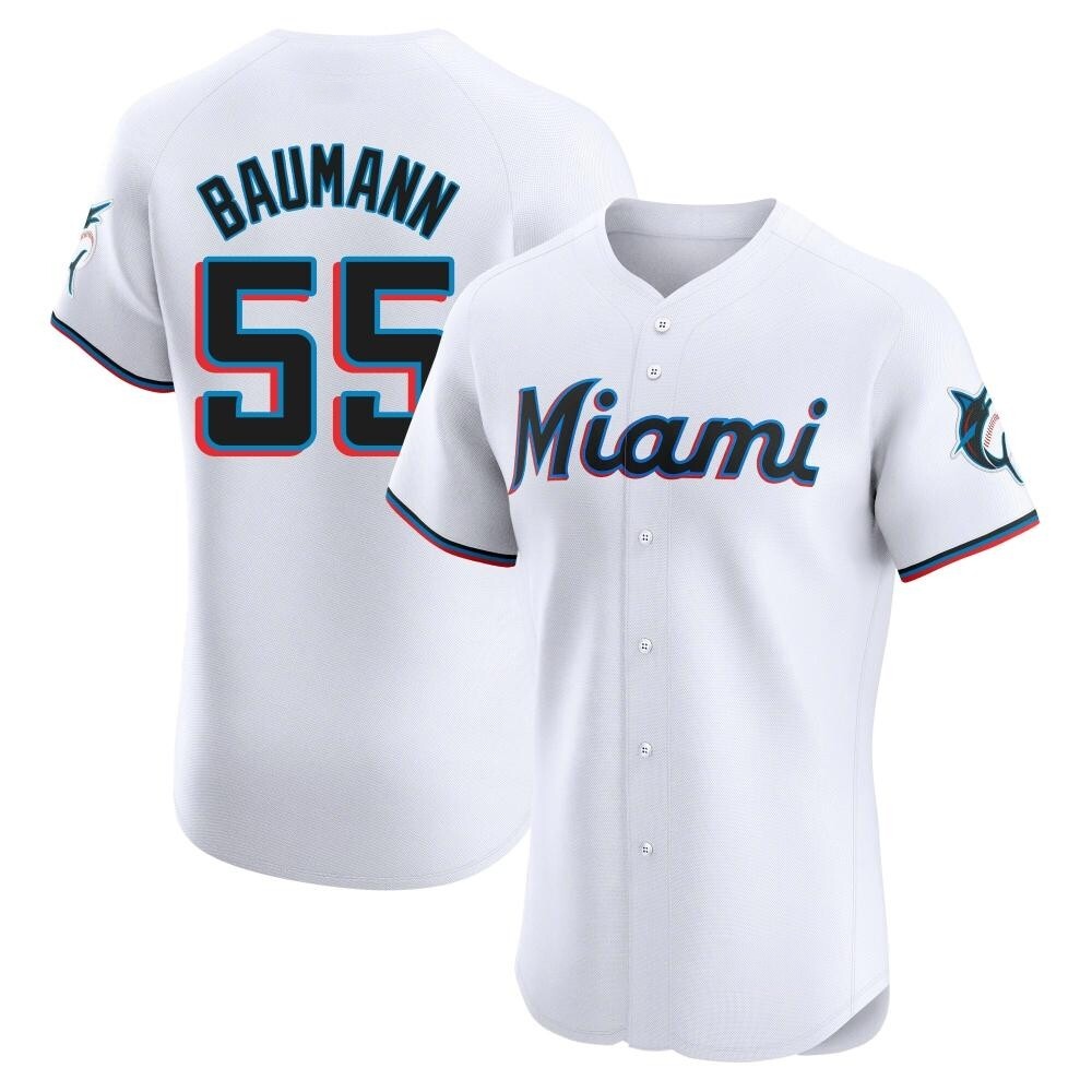 Elite Miami Marlins Mike Baumann Home Jersey - White Elite Miami Marlins Mike Baumann Home Jersey - White