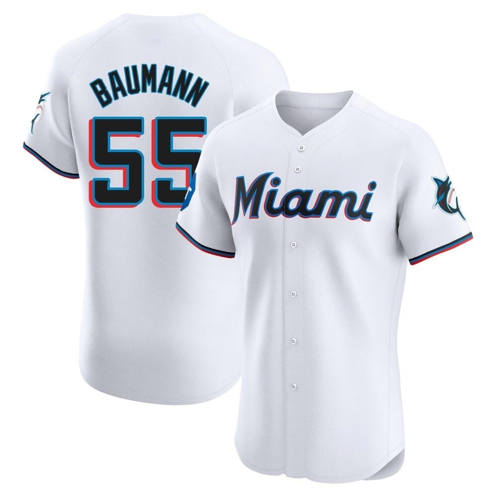 Elite Miami Marlins Mike Baumann Home Patch Jersey - White Elite Miami Marlins Mike Baumann Home Patch Jersey - White