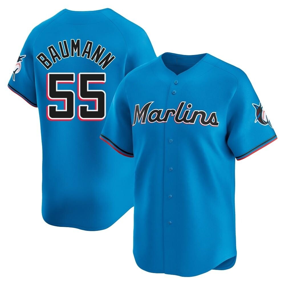 Limited Miami Marlins Mike Baumann Alternate Jersey - Blue Limited Miami Marlins Mike Baumann Alternate Jersey - Blue