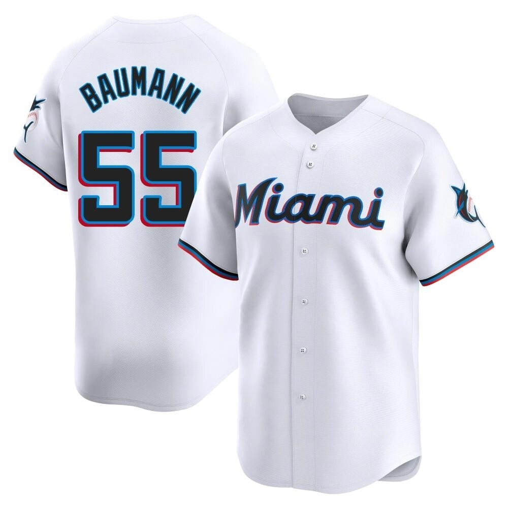 Limited Miami Marlins Mike Baumann Home Jersey - White Limited Miami Marlins Mike Baumann Home Jersey - White