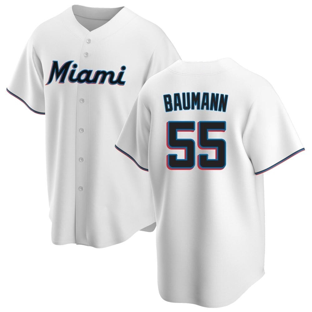 Replica Miami Marlins Mike Baumann Home Jersey - White Replica Miami Marlins Mike Baumann Home Jersey - White