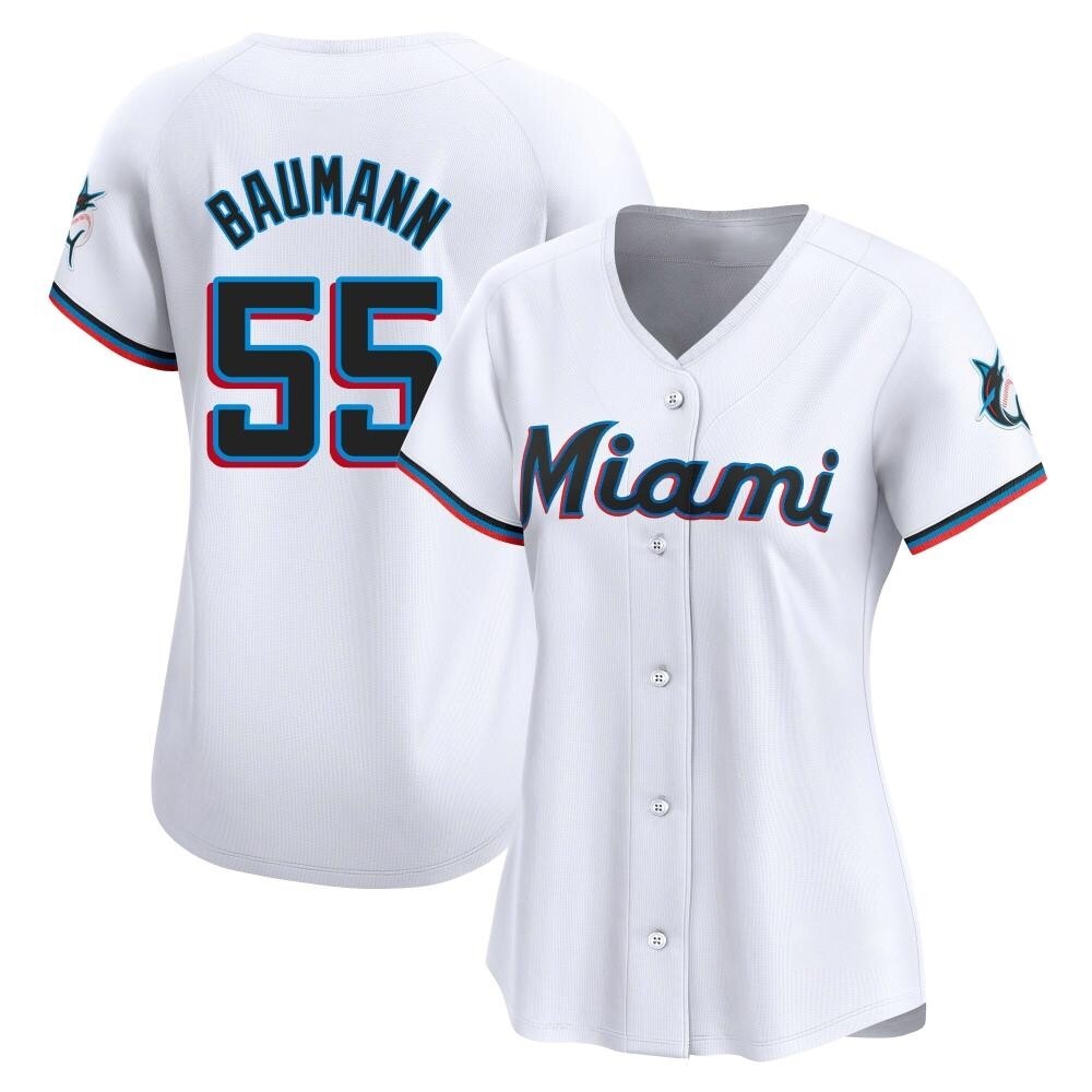 Women's Limited Miami Marlins Mike Baumann Home Jersey - White Women's Limited Miami Marlins Mike Baumann Home Jersey - White
