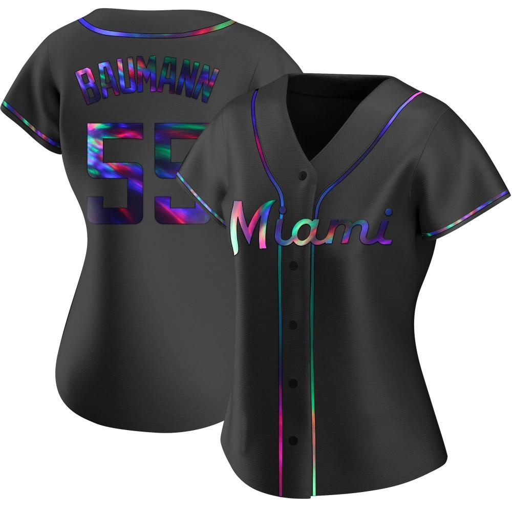 Women's Replica Miami Marlins Mike Baumann Alternate Jersey - Black Holographic Women's Replica Miami Marlins Mike Baumann Alternate Jersey - Black Holographic