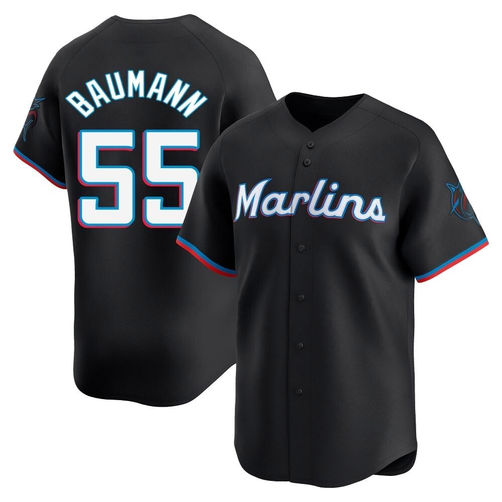 Youth Limited Miami Marlins Mike Baumann Alternate Jersey - Black Youth Limited Miami Marlins Mike Baumann Alternate Jersey - Black