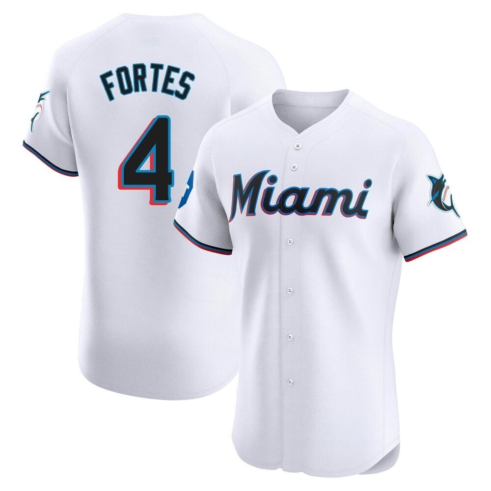 Elite Miami Marlins Nick Fortes Home Patch Jersey - White Elite Miami Marlins Nick Fortes Home Patch Jersey - White