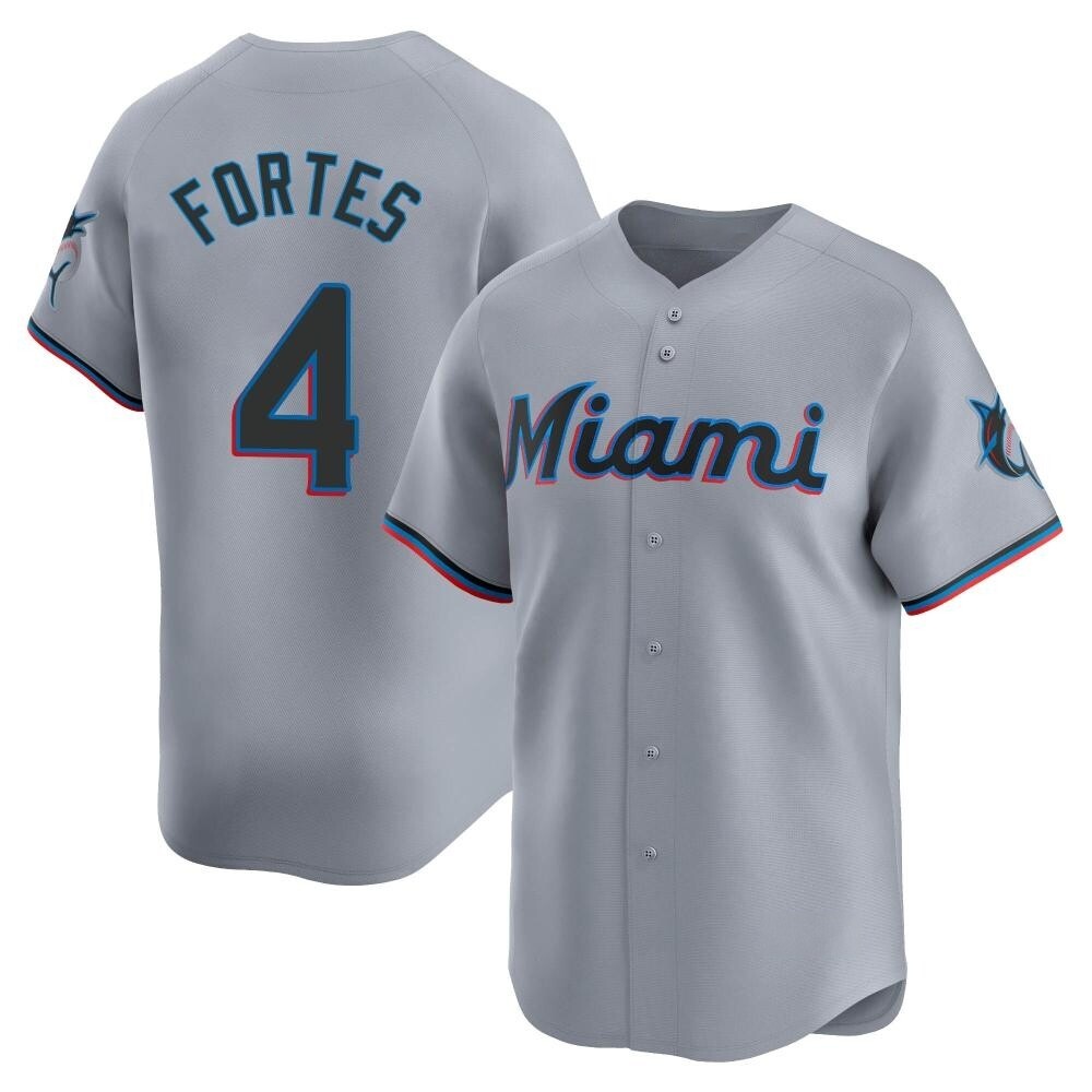 Limited Miami Marlins Nick Fortes Road Jersey - Gray Limited Miami Marlins Nick Fortes Road Jersey - Gray