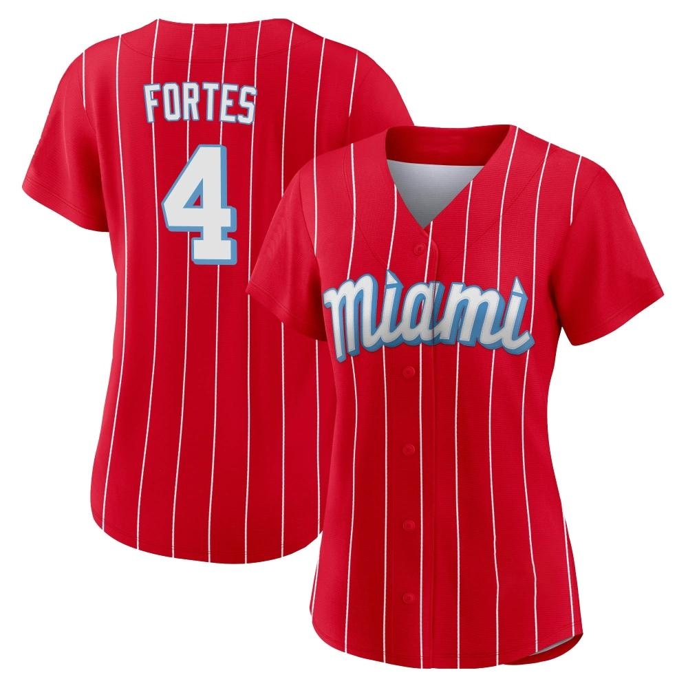 Women's Authentic Miami Marlins Nick Fortes 2021 City Connect Jersey - Red Women's Authentic Miami Marlins Nick Fortes 2021 City Connect Jersey - Red