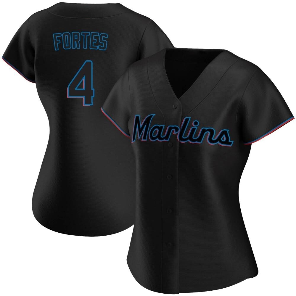 Women's Authentic Miami Marlins Nick Fortes Alternate Jersey - Black Women's Authentic Miami Marlins Nick Fortes Alternate Jersey - Black