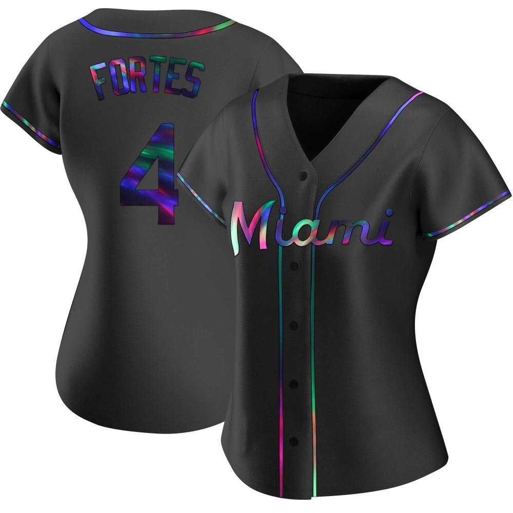 Women's Replica Miami Marlins Nick Fortes Alternate Jersey - Black Holographic Women's Replica Miami Marlins Nick Fortes Alternate Jersey - Black Holographic