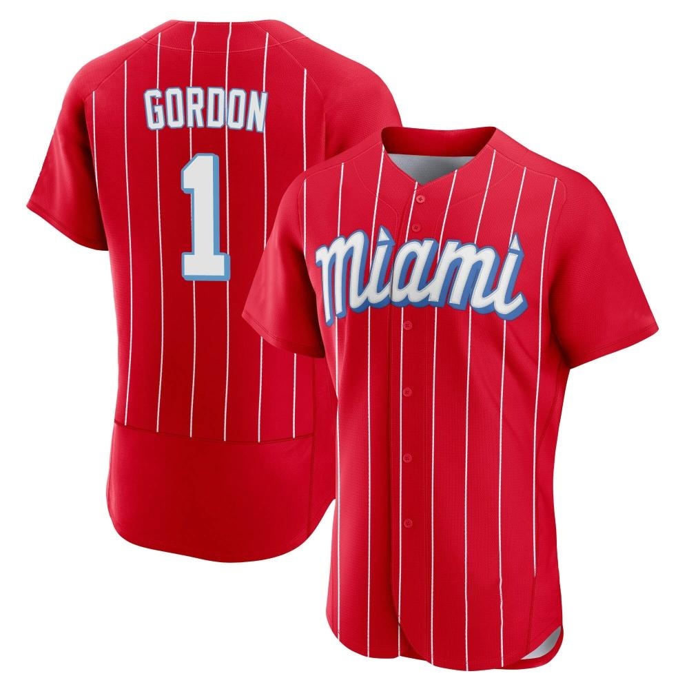 Authentic Miami Marlins Nick Gordon 2021 City Connect Jersey - Red Authentic Miami Marlins Nick Gordon 2021 City Connect Jersey - Red