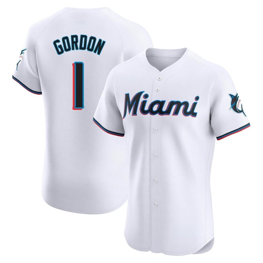 Elite Miami Marlins Nick Gordon Home Jersey - White Elite Miami Marlins Nick Gordon Home Jersey - White