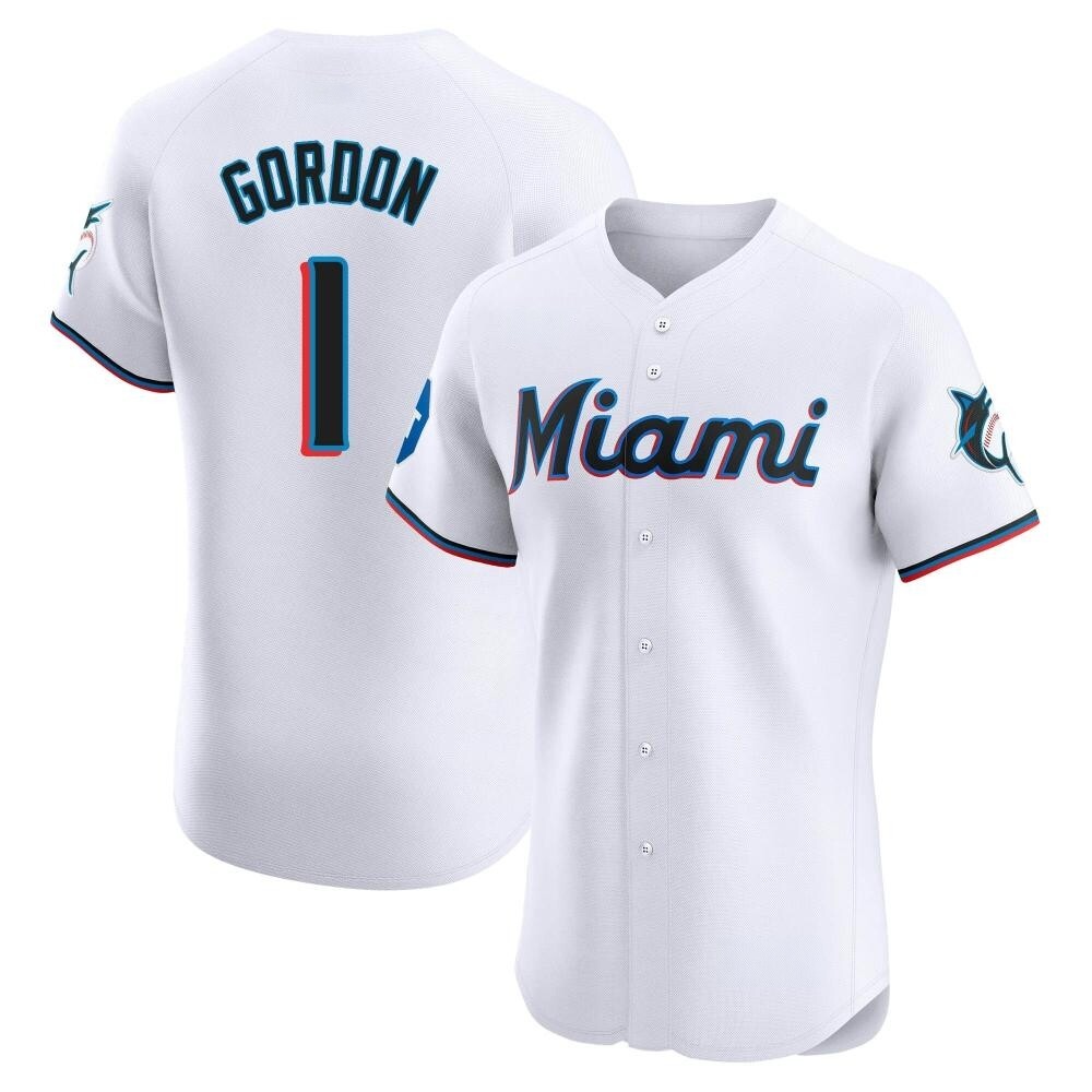 Elite Miami Marlins Nick Gordon Home Patch Jersey - White Elite Miami Marlins Nick Gordon Home Patch Jersey - White