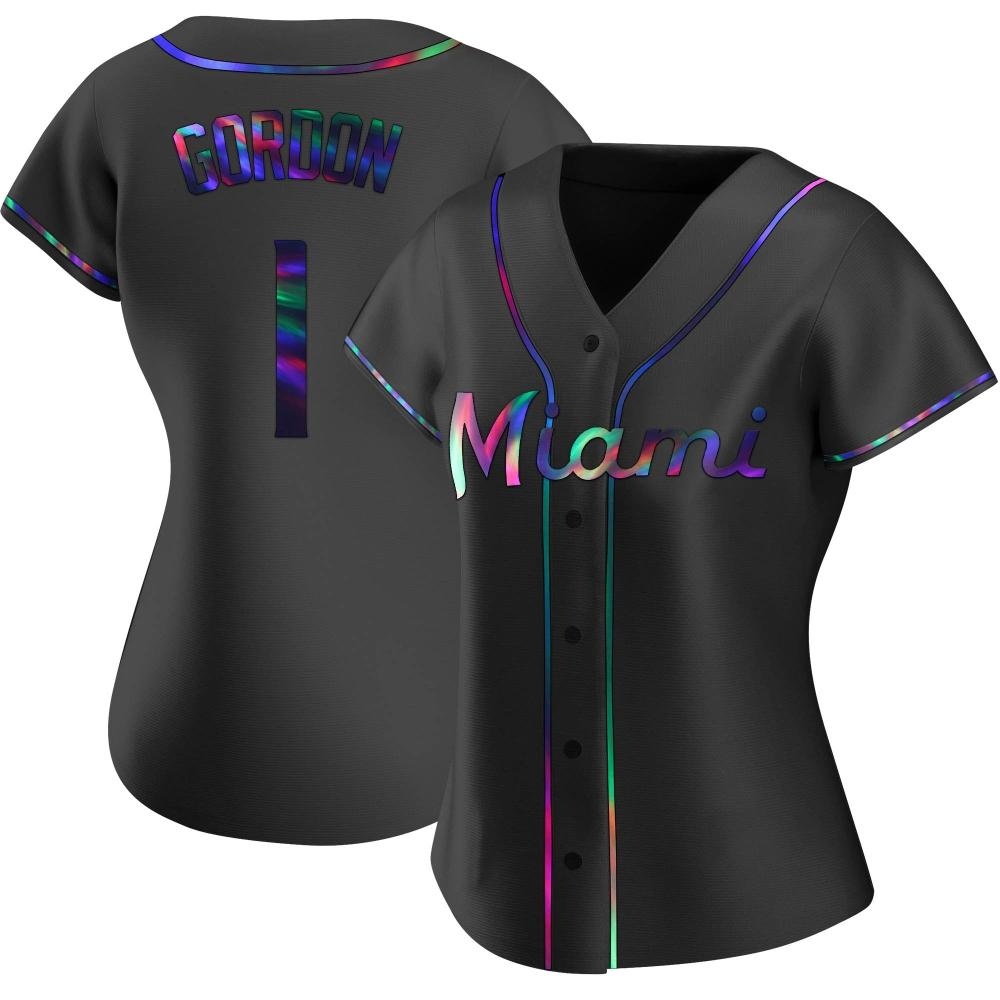 Women's Replica Miami Marlins Nick Gordon Alternate Jersey - Black Holographic Women's Replica Miami Marlins Nick Gordon Alternate Jersey - Black Holographic