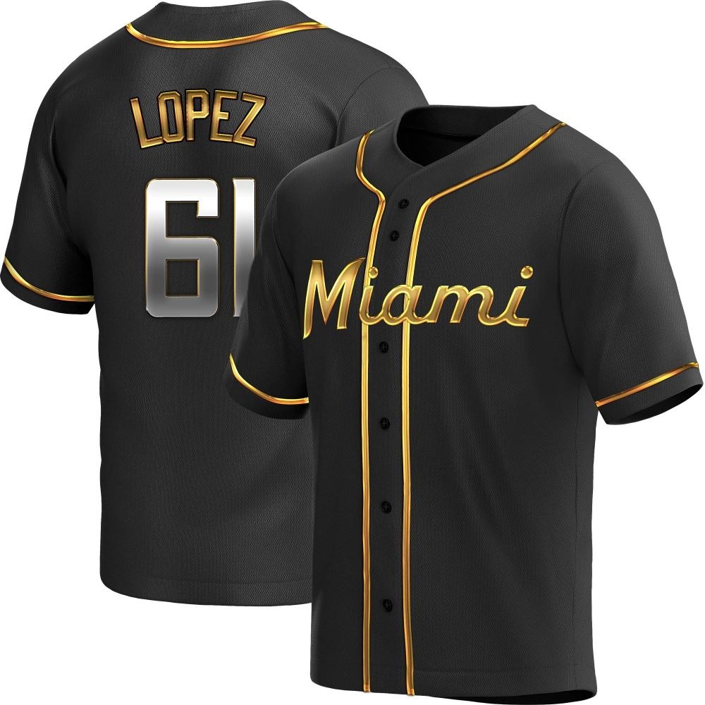 Replica Miami Marlins Otto Lopez Alternate Jersey - Black Golden Replica Miami Marlins Otto Lopez Alternate Jersey - Black Golden