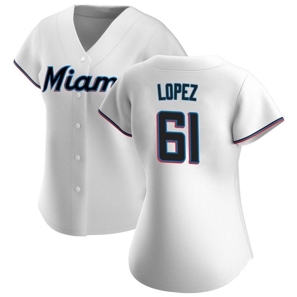 Women's Authentic Miami Marlins Otto Lopez Home Jersey - White Women's Authentic Miami Marlins Otto Lopez Home Jersey - White