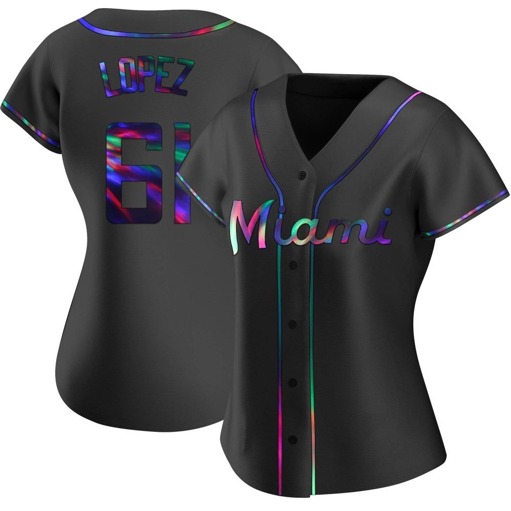 Women's Replica Miami Marlins Otto Lopez Alternate Jersey - Black Holographic Women's Replica Miami Marlins Otto Lopez Alternate Jersey - Black Holographic