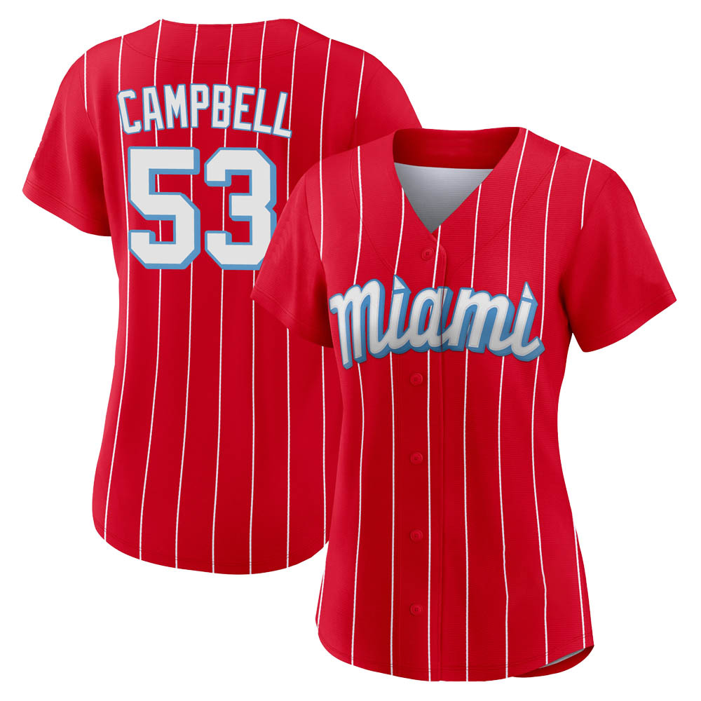 Women's Authentic Miami Marlins Paul Campbell 2021 City Connect Jersey - Red Women's Authentic Miami Marlins Paul Campbell 2021 City Connect Jersey - Red