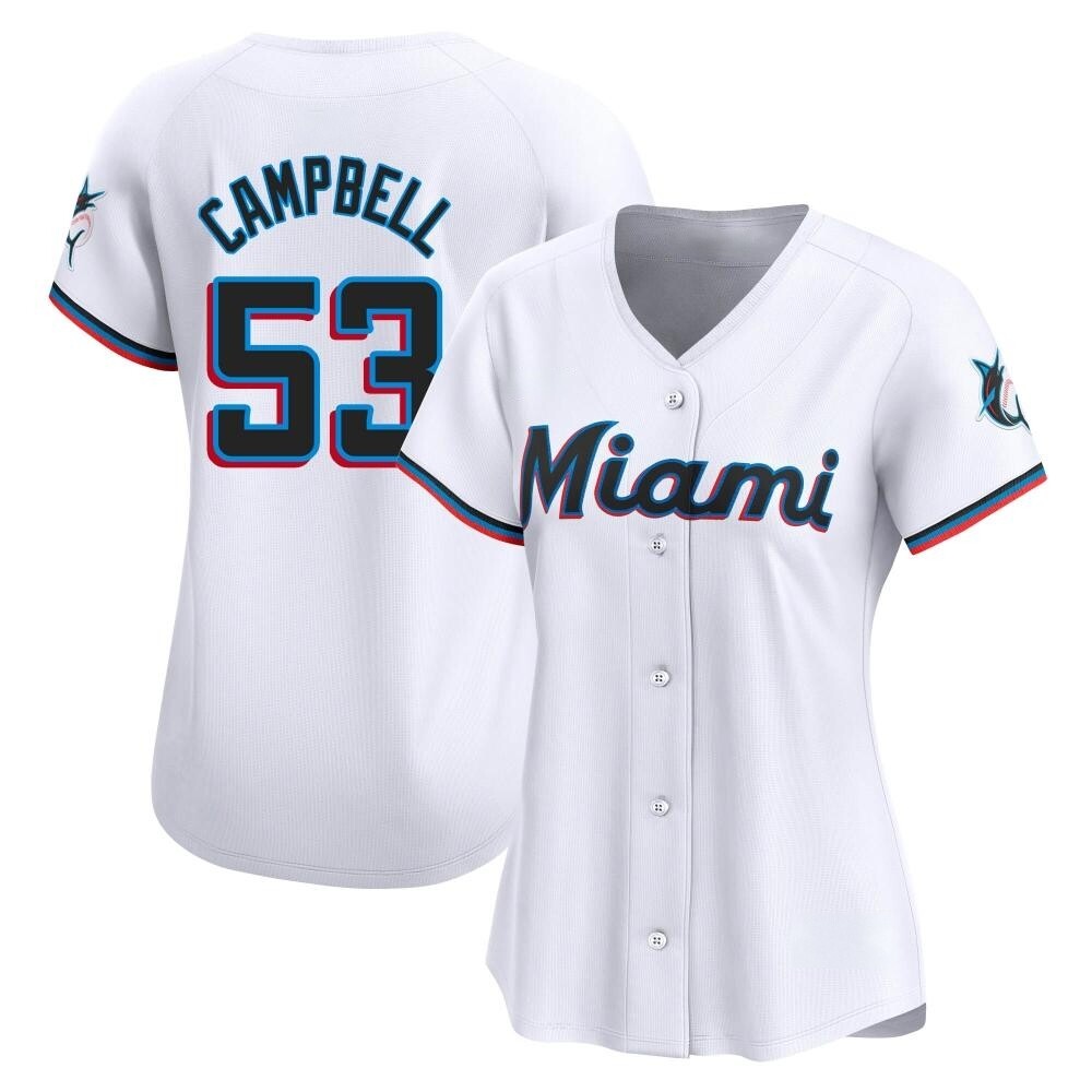 Women's Limited Miami Marlins Paul Campbell Home Jersey - White Women's Limited Miami Marlins Paul Campbell Home Jersey - White