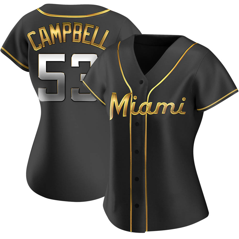 Women's Replica Miami Marlins Paul Campbell Alternate Jersey - Black Golden Women's Replica Miami Marlins Paul Campbell Alternate Jersey - Black Golden