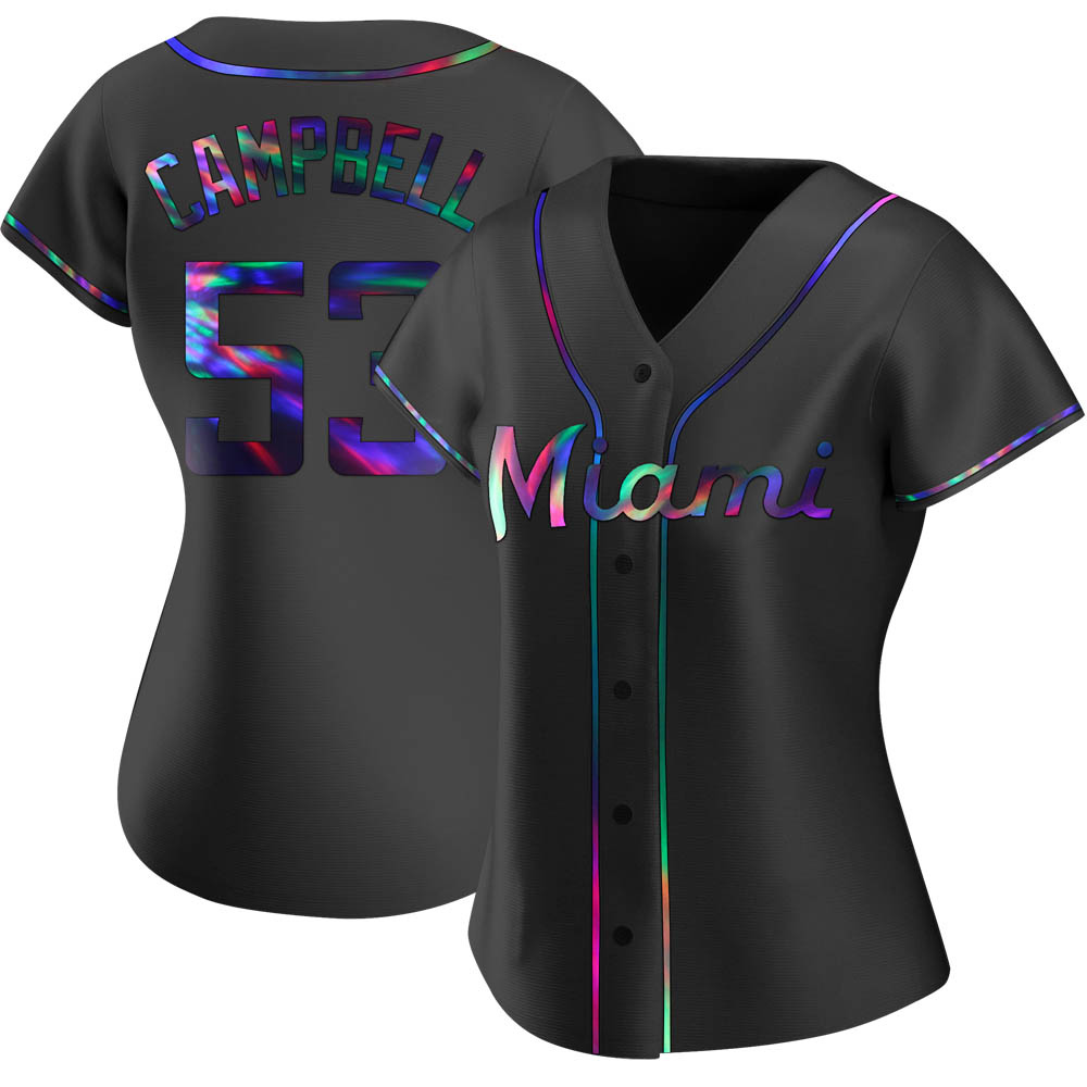Women's Replica Miami Marlins Paul Campbell Alternate Jersey - Black Holographic Women's Replica Miami Marlins Paul Campbell Alternate Jersey - Black Holographic