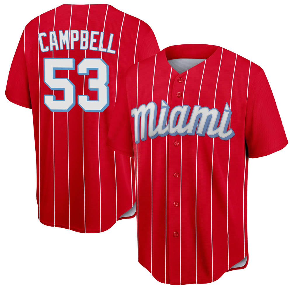 Youth Replica Miami Marlins Paul Campbell 2021 City Connect Jersey - Red Youth Replica Miami Marlins Paul Campbell 2021 City Connect Jersey - Red