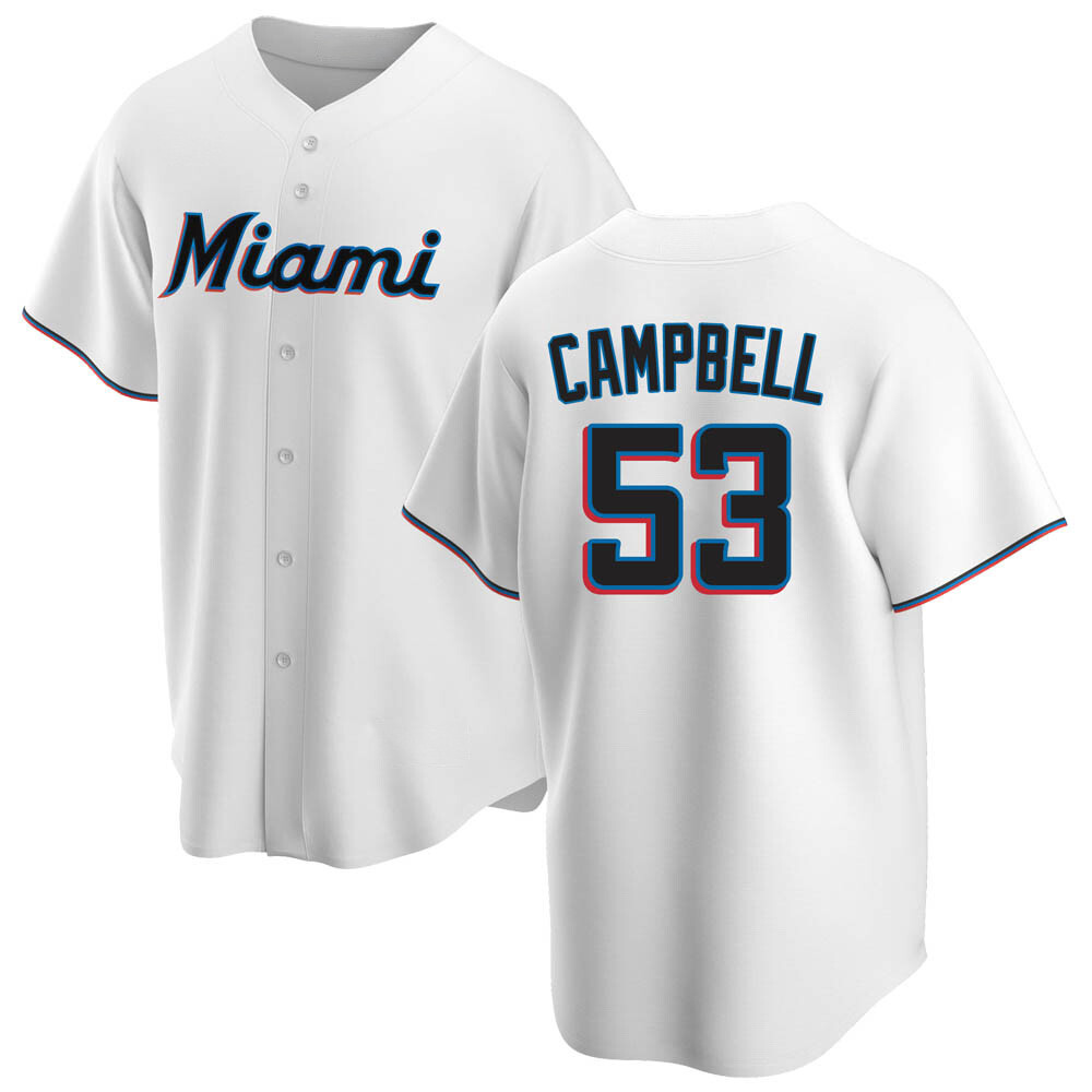 Youth Replica Miami Marlins Paul Campbell Home Jersey - White Youth Replica Miami Marlins Paul Campbell Home Jersey - White